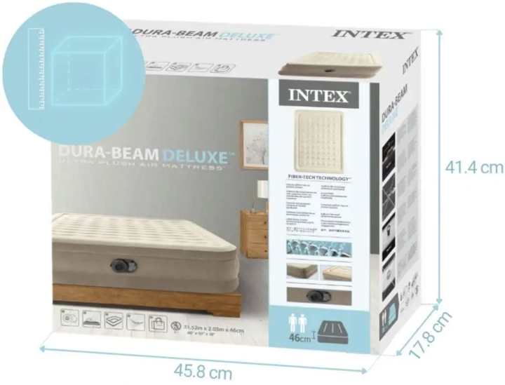 Надувная кровать Intex 64428 двуспальная (152 х 203 х 46 см) встроенный электронасос - Фото 8 Надувная кровать Intex 64428 двуспальная (152 х 203 х 46 см) встроенный электронасос - изображение 8