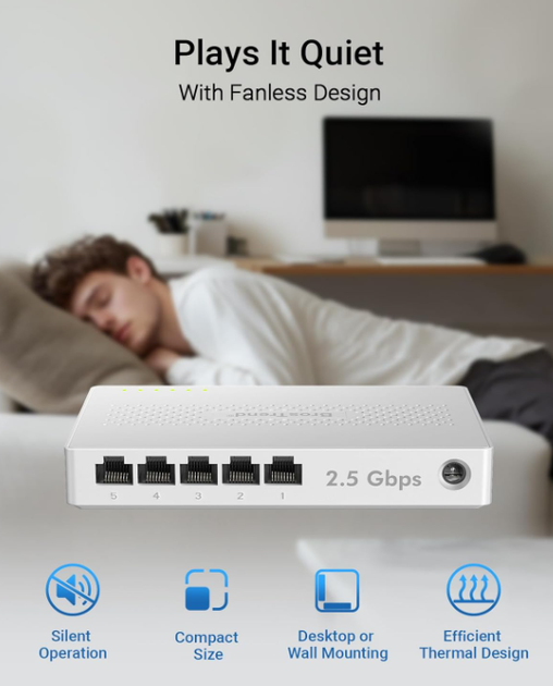 Коммутатор BrosTrend 5-портовый 2.5Gb Ethernet Switch, Plug & Play, для ПК, игровых консолей, NAS, Multi-Gigabit - изображение 3