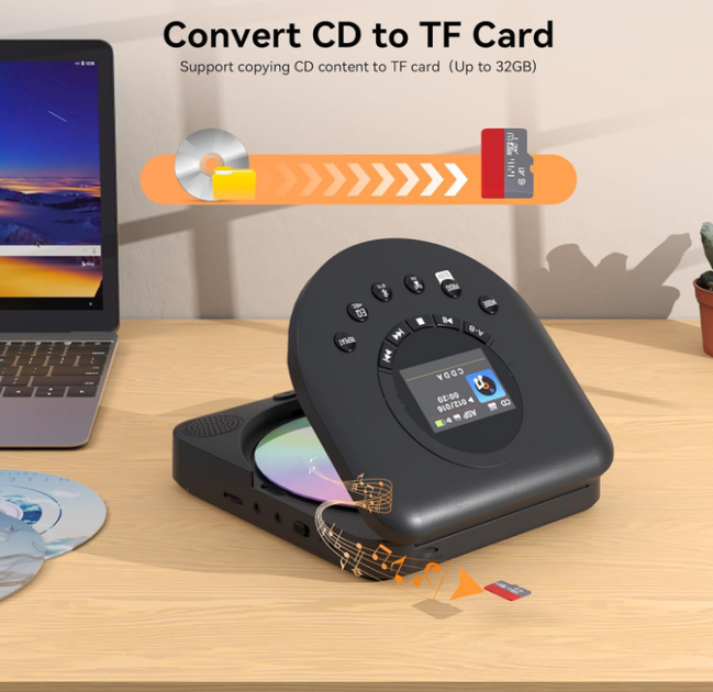 Портативный CD плеер MONODEAL с колонками, Bluetooth, TF карта, FM приемник и передатчик, TFT экран, аккумуляторный Discman - изображение 4