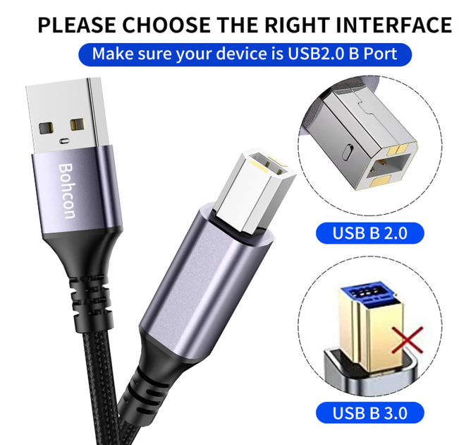 USB кабель для принтера 3 м USB 2.0 Type A – Type B, кабель для принтера и сканера Canon HP Epson Brother Samsung Xerox - изображение 4