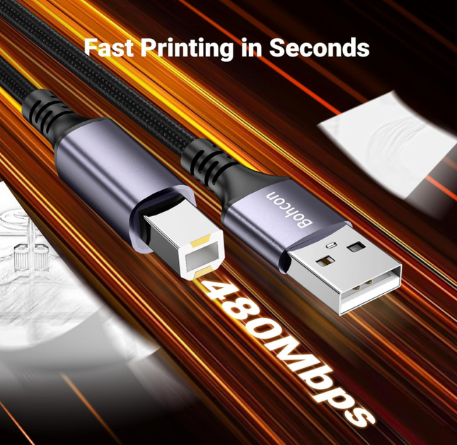 USB кабель для принтера 3 м USB 2.0 Type A – Type B, кабель для принтера и сканера Canon HP Epson Brother Samsung Xerox - изображение 6