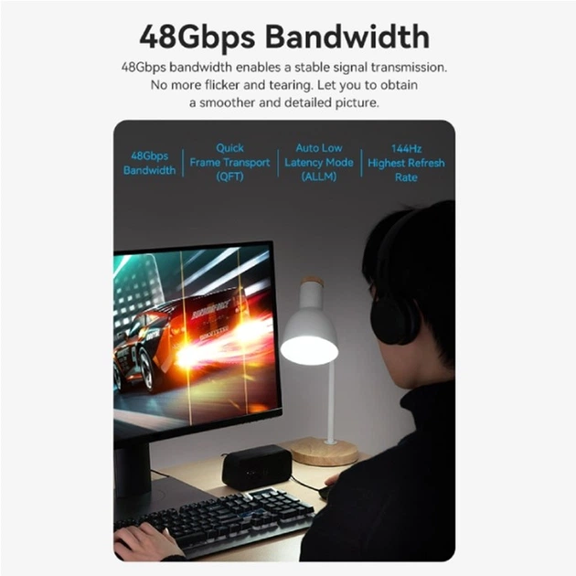 Кабель Vention HDMI M - M, 60.0 м, V2.1, Optical 8K 60Гц 48Gbps Dolby 7.1 TPE Black Zinc Alloy Type (ALBBAE) - зображення 7