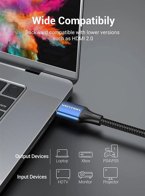 Кабель Vention HDMI M-M, 1.5м, V2.1, 8K 60Гц оплетка, Blue Aluminum Alloy Type (ALGLG) - изображение 7