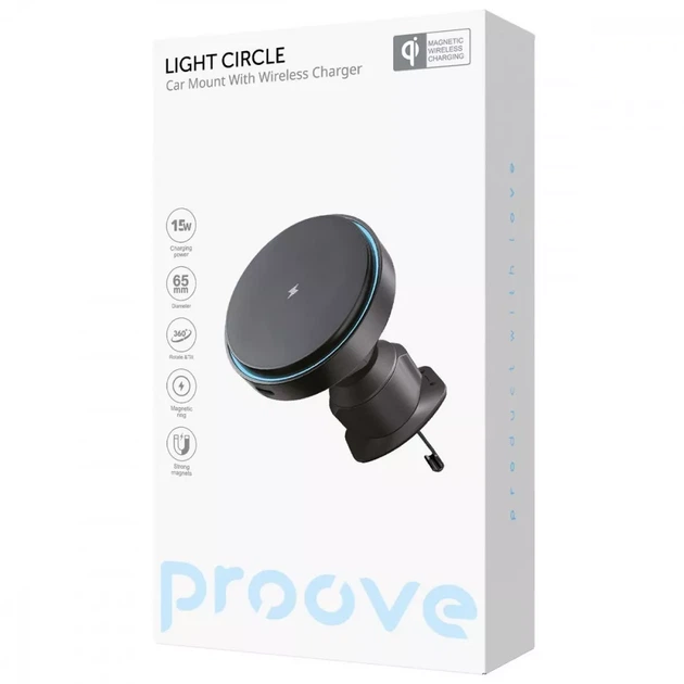 Держатель телефона с Беспроводной Зарядкой Proove Light Circle 15W black (WHLC15010001) - изображение 3