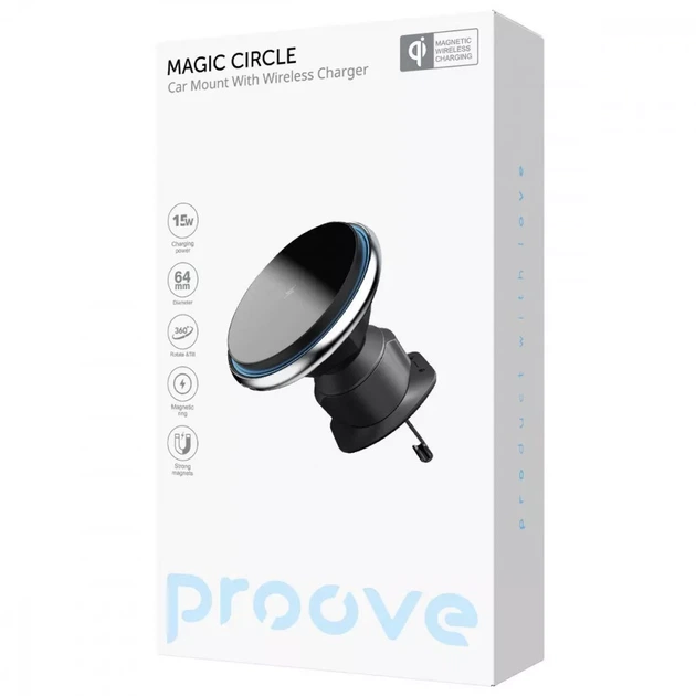 Автомобільний тримач з Бездротовим ЗП Proove Magic Circle 15W / Сріблястий - Фото 8 Автомобільний тримач з Бездротовим ЗП Proove Magic Circle 15W / Сріблястий - зображення 8