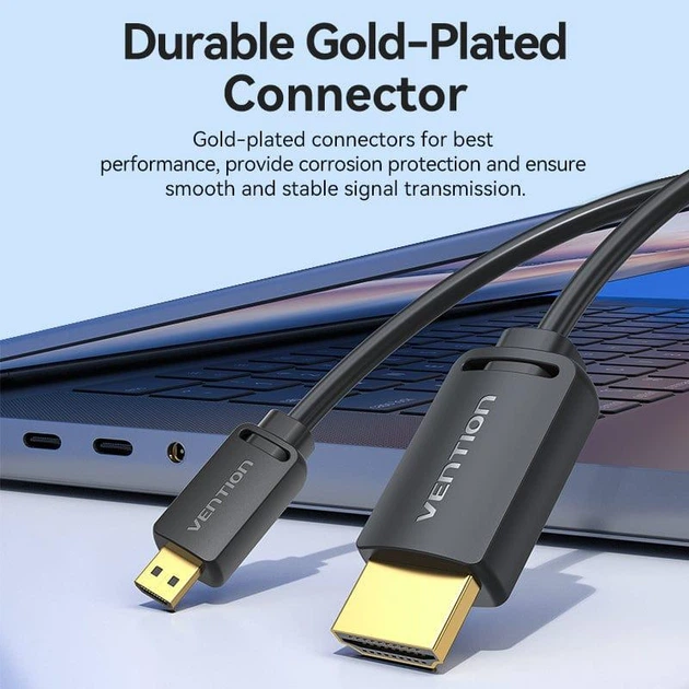 Кабель HDMI Vention mini-HDMI to HDMI-A Male 4K HD 3M Black (AGHBI) - Фото 6 Кабель HDMI Vention mini-HDMI to HDMI-A Male 4K HD 3M Black (AGHBI) - зображення 6