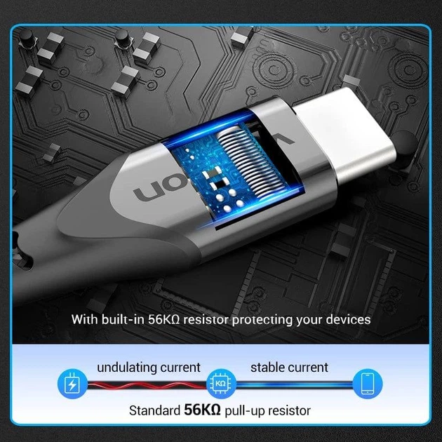 Кабель Vention Cotton Braided USB 2.0 A Male to C Male 3A Cable Aluminum Alloy 2M Gray (CODHH) - зображення 6