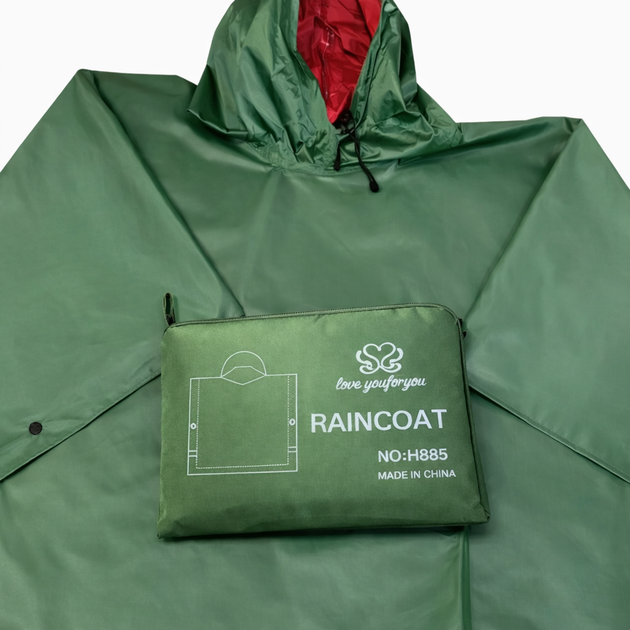 Плащ - дощовик пончо Raincoat H-855 вологозахисний One Size 160 см Green-Red - зображення 6