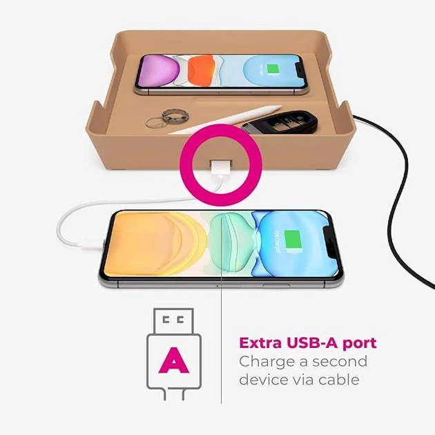 Бездротовий зарядний пристрій, швидка зарядка 10 Вт для смартфонів EINOVA Valet Tray Empty Pocket 20х20х4см Бежевий - Фото 4 Бездротовий зарядний пристрій, швидка зарядка 10 Вт для смартфонів EINOVA Valet Tray Empty Pocket 20х20х4см Бежевий - зображення 4