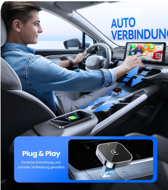 Бездротовий CarPlay адаптер для iPhone, перетворює Wired CarPlay на Wireless, Mini USB, Plug & Play, швидке та стабільне з’єднання - Фото 7 Бездротовий CarPlay адаптер для iPhone, перетворює Wired CarPlay на Wireless, Mini USB, Plug & Play, швидке та стабільне з’єднання - зображення 7