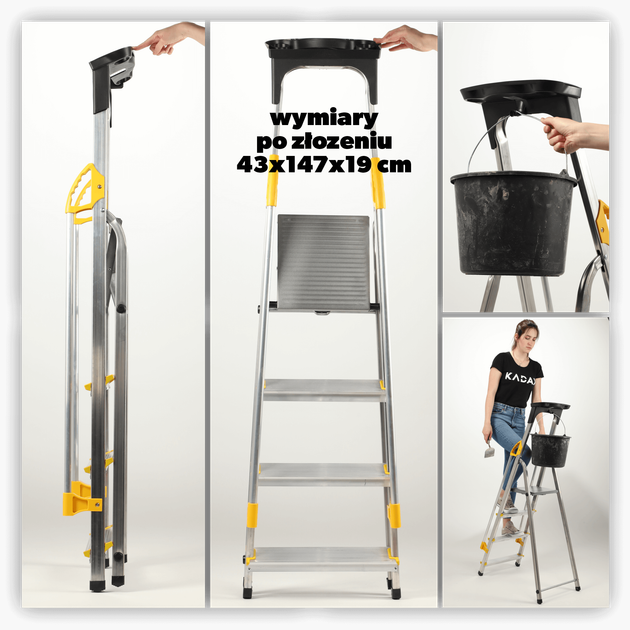 Drabina aluminiowa Kadax Bykle z podestem 4 stopnie 150 kg K4419 (5903699435069) - obraz 7