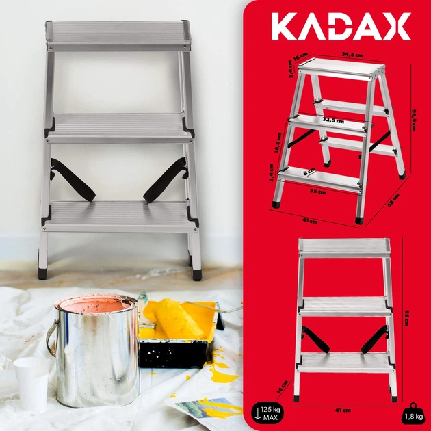 Drabina aluminiowa Kadax Musko z podestem 3 stopnie 125 kg K4417 (5903699435045) - obraz 8
