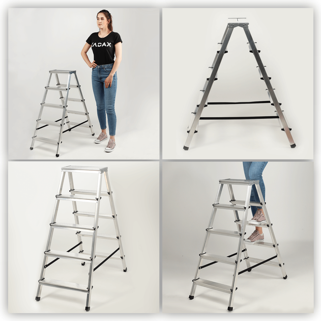 Drabina aluminiowa Kadax Molde z podestem 5 stopni 125 kg K4423 (5903699435106) - obraz 3