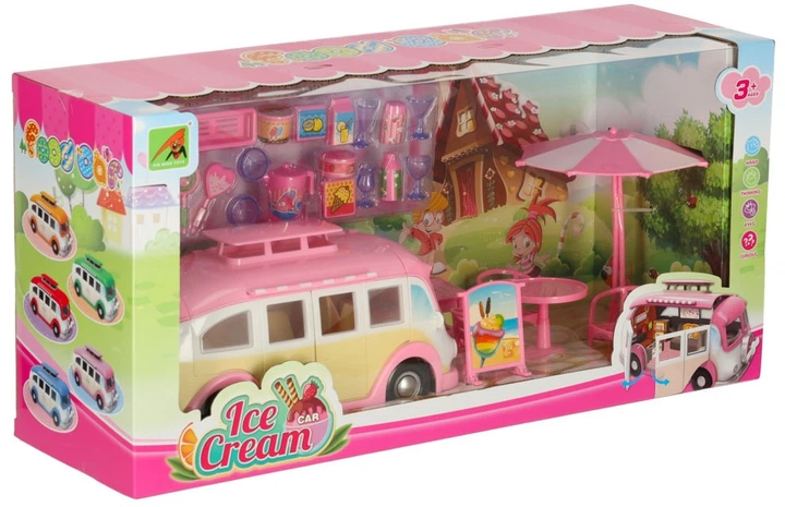 Ігровий набір Ikonka Автомобіль-морозивниця Магазин морозива Кемпер з розкладним столиком і стільцями 30 елементів (KX3037) (5903039767713) - зображення 1