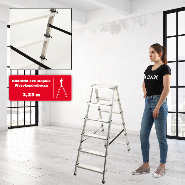 Drabina aluminiowa Kadax Molde z podestem 6 stopni 125 kg K4424 (5903699435113) - obraz 4