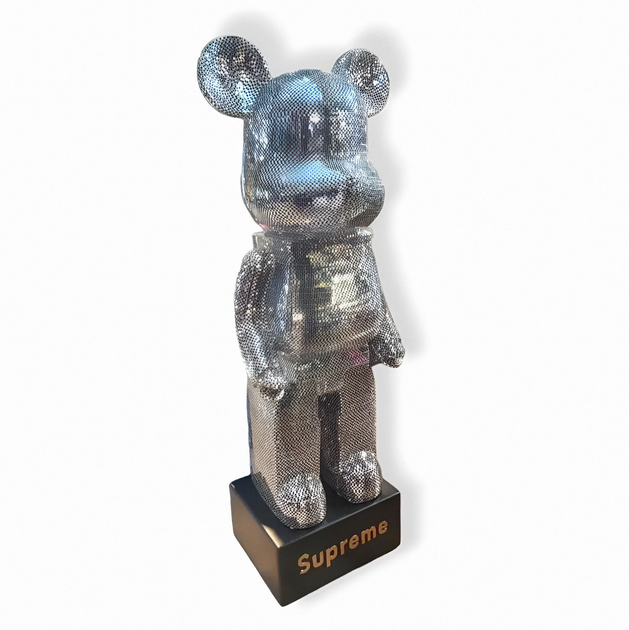 Фигурка Bearbrick серебряного цвета на подставке SUPREME 155 см. Дизайнерская игрушка Беарбрик. Фигурка Be@rbrick - Фото 8 Фигурка Bearbrick серебряного цвета на подставке SUPREME 155 см. Дизайнерская игрушка Беарбрик. Фигурка Be@rbrick - изображение 8