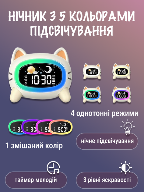 Детские настольные часы будильник ночник с подсветкой цифровым LED дисплеем электронные для тренировки сна солнце луна таймер со звуками природы USB Type C 5 цветов 3 уровня яркости 2 будильника с ночным режимом подарок ребёнку ANSHE Kids - Фото 7 Детские настольные часы будильник ночник с подсветкой цифровым LED дисплеем электронные для тренировки сна солнце луна таймер со звуками природы USB Type C 5 цветов 3 уровня яркости 2 будильника с ночным режимом подарок ребёнку ANSHE Kids - изображение 7