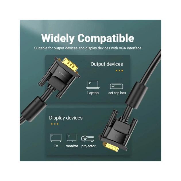 Кабель мультимедийный VGA M to VGA M 10.0m black Vention (DAEBL) - Фото 6 Кабель мультимедийный VGA M to VGA M 10.0m black Vention (DAEBL) - изображение 6