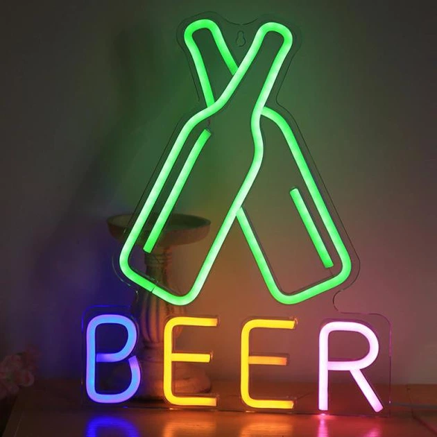 Портативная декоративная неоновая вывеска "beer" разноцветная на батарейках/USB 40*31 см - изображение 3