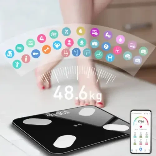 Смарт-весы электронные Domotec с Bluetooth, стеклянная платформа, измерение жира, мышц, костей и ИМТ для дома - изображение 2