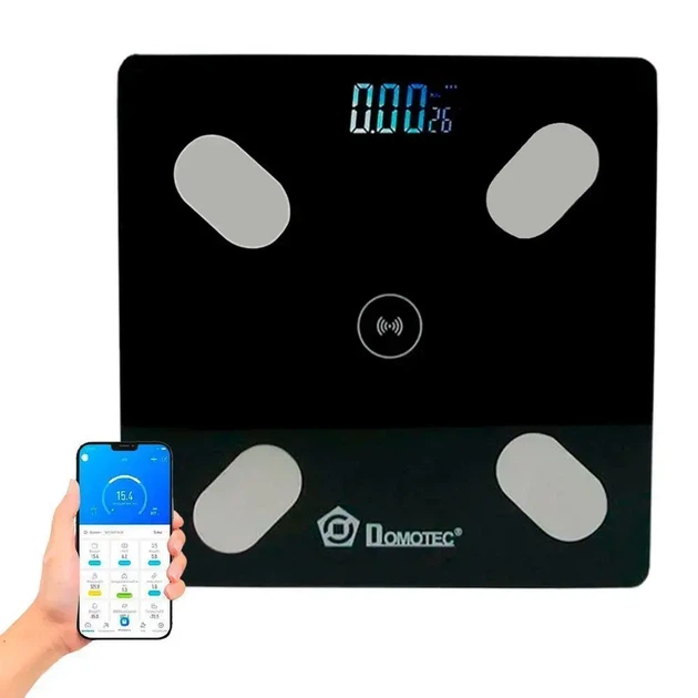 Смарт-весы электронные Domotec с Bluetooth, стеклянная платформа, измерение жира, мышц, костей и ИМТ для дома - изображение 6
