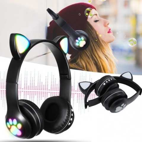 Беспроводные наушники с кошачьими ушками Cat Ear STN-28, Bluetooth, MP3, FM-радио, с LED-подсветкой, Черные - Фото 2 Беспроводные наушники с кошачьими ушками Cat Ear STN-28, Bluetooth, MP3, FM-радио, с LED-подсветкой, Черные - изображение 2