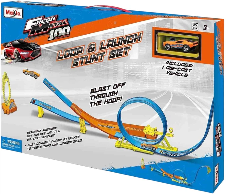 Tor samochodowy Maisto Fresh Metal 100 Loop And Launch z pętlą i wyskocznią + auto 1:64 MST12552 (090159125525) - obraz 1