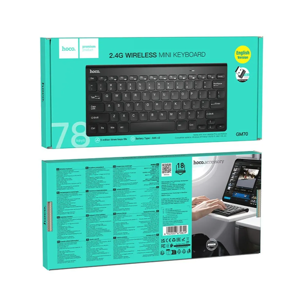 Бездротова міні-клавіатура GM70 2.4G Wireless Mini Keyboard (RU/EN) Чорна - зображення 2