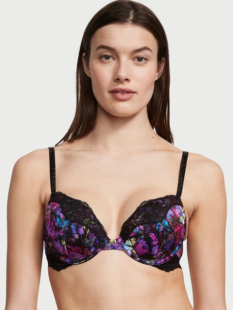 Комплект білизни Shine Strap Lace Push-Up Bra Thong Moody Floral Чорний 34C-S - Фото 2 Комплект білизни Shine Strap Lace Push-Up Bra Thong Moody Floral Чорний 34C-S - зображення 2