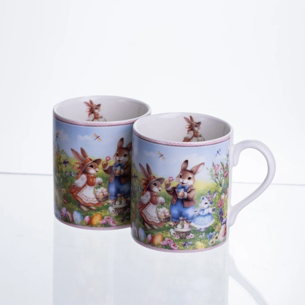 Набор фарфоровых чашек 220 мл для чая / весенняя пасхальная посуда / подарочный комплект 2 штуки, разноцветный с белым - изображение 3