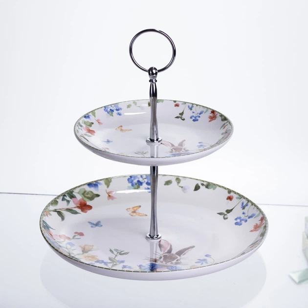 Этажерка Garden Rabbits фарфоровая 2-ярусная для фруктов и десертов 23x24 см Yiwu HP-7323-6 - Фото 3 Этажерка Garden Rabbits фарфоровая 2-ярусная для фруктов и десертов 23x24 см Yiwu HP-7323-6 - изображение 3