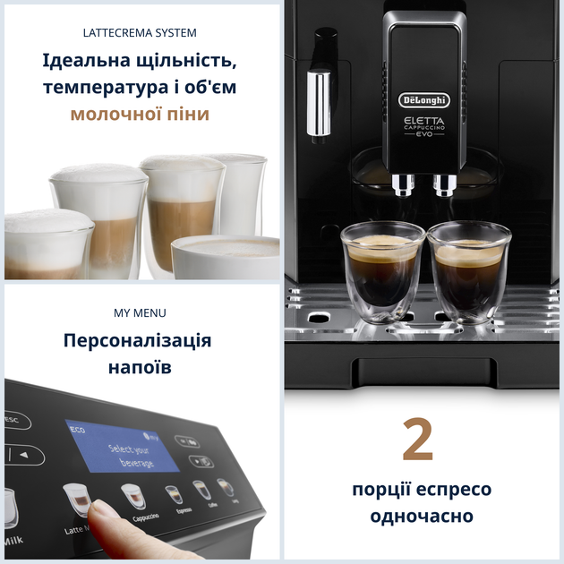 Кавомашина DELONGHI Eletta Cappuccino Evo ECAM 46.860.B Б/В - зображення 6