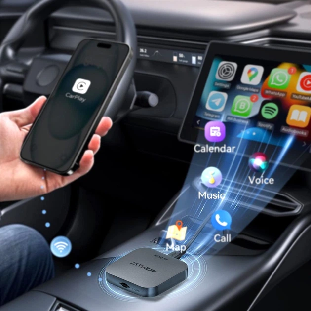 Автомобільний бездротовий адаптер Carplay/Android Auto ACEFAST QC2 Wireless Adapter for Car Grey - изображение 5