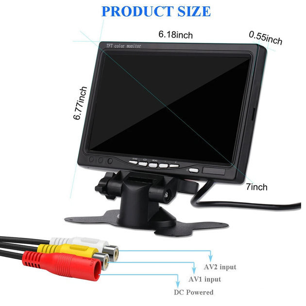 Автомобильный монитор 7" для камеры заднего вида цветной TFT LCD HD 1024х600, AV, VGA, HDMI поддержка 2 камер (4884TFT) - изображение 4