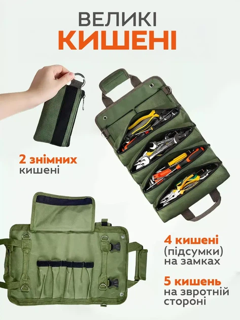 Сумка для инструмента в авто органайзер для инструмента tool roll Bag Oxford 600D водонепроницаемая автомобильная на пояс - изображение 6