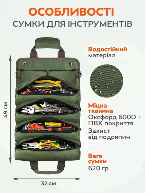 Сумка для инструмента в авто органайзер для инструмента tool roll Bag Oxford 600D водонепроницаемая автомобильная на пояс - изображение 8