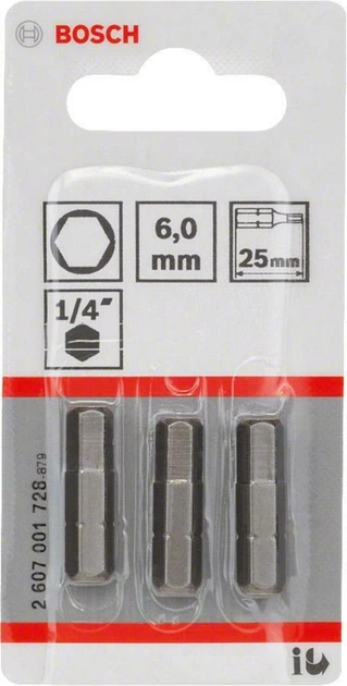 Бита Bosch Extra Hart HEX6, 25 мм, 3 шт (2607001728) - изображение 2