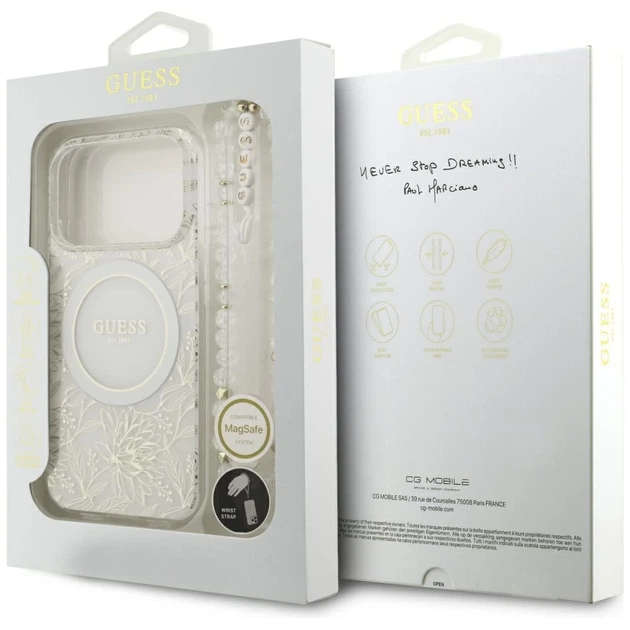 Чохол Guess IML Flowers Electro Pearl Strap для iPhone 17 Pro White with MagSafe (GUHMP17LHCPOFPH) - зображення 8