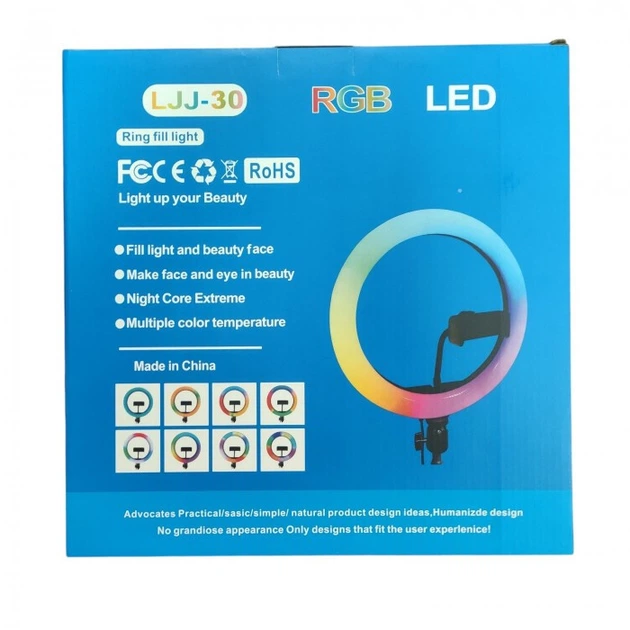 Кольцевая лампа RGB 30 см LJJ-30 с пультом и держателем, разноцветная LED лампа для блогера, селфи и стримов USB - изображение 7
