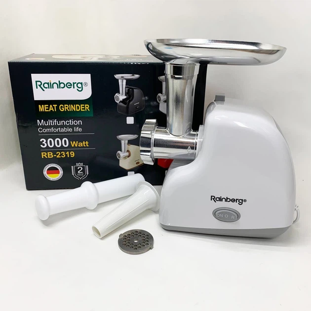 М'ясорубка електрична Rainberg RB-2319 із системою реверсу насадка куббе 3000Вт White - Фото 1 М'ясорубка електрична Rainberg RB-2319 із системою реверсу насадка куббе 3000Вт White - зображення 1