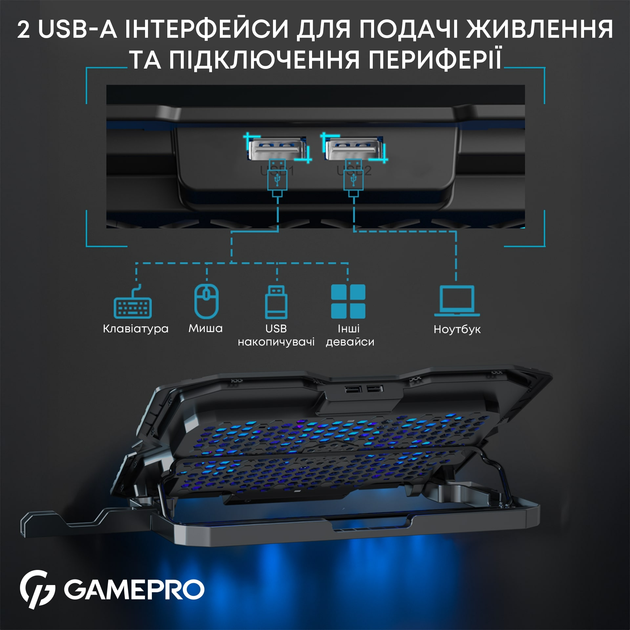Підставка під ноутбук GamePro CP560 з охолодженням 5 вентиляторів - зображення 9