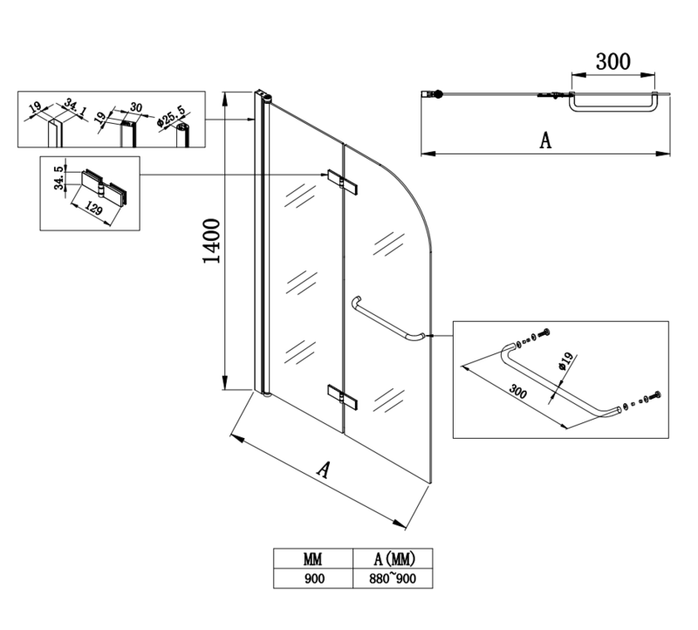 Шторки стеклянные на ванну Koer SR BS05-90x140-TR-01 прозрачное стекло Easy Clean 6мм, хром (KR5372) - Фото 6 Шторки стеклянные на ванну Koer SR BS05-90x140-TR-01 прозрачное стекло Easy Clean 6мм, хром (KR5372) - изображение 6