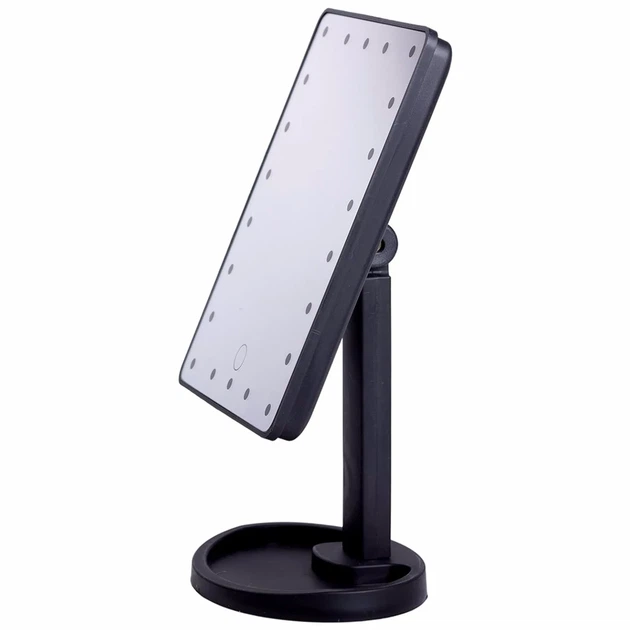 Настольное зеркало 22 LED с подсветкой 21х16см для макияжа USB черное на ножке 360 градусов - Фото 1 Настольное зеркало 22 LED с подсветкой 21х16см для макияжа USB черное на ножке 360 градусов - изображение 1