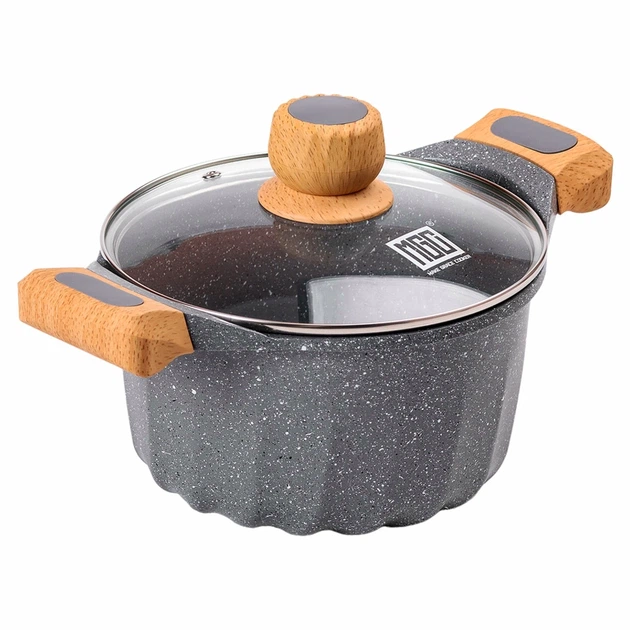 Алюминиевая кастрюля 3 литра диаметр 20см с крышкой мраморное антипригарное покрытие серый MGC - Фото 4 Алюминиевая кастрюля 3 литра диаметр 20см с крышкой мраморное антипригарное покрытие серый MGC - изображение 4