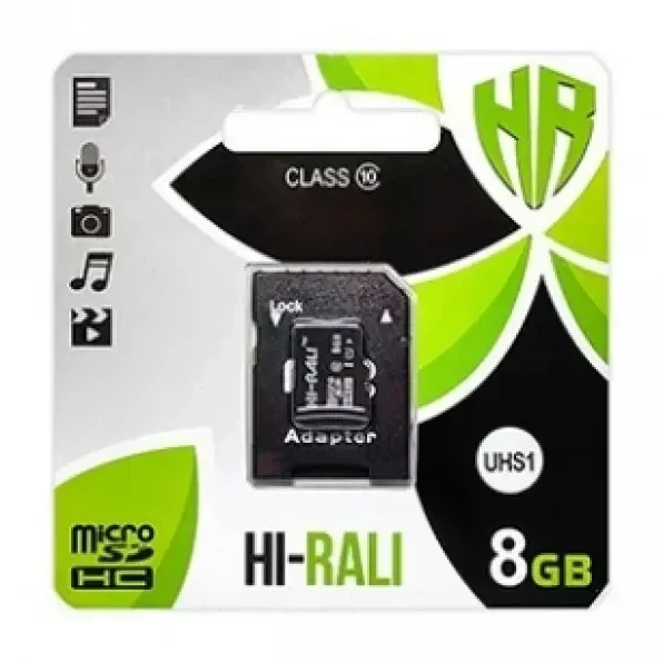 Карта памяти Hi-Rali MicroSDHC 8Гб UHS-1 10 Class с адаптером черный для смартфонов и планшетов - Фото 3 Карта памяти Hi-Rali MicroSDHC 8Гб UHS-1 10 Class с адаптером черный для смартфонов и планшетов - изображение 3