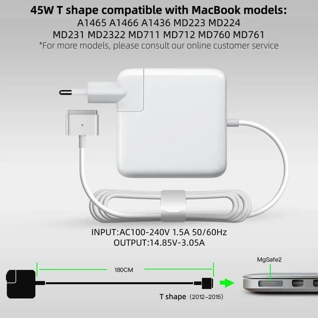 Зарядное устройство Macbook MagSafe 2 45 Вт 1.5 м сетевое белый - изображение 8