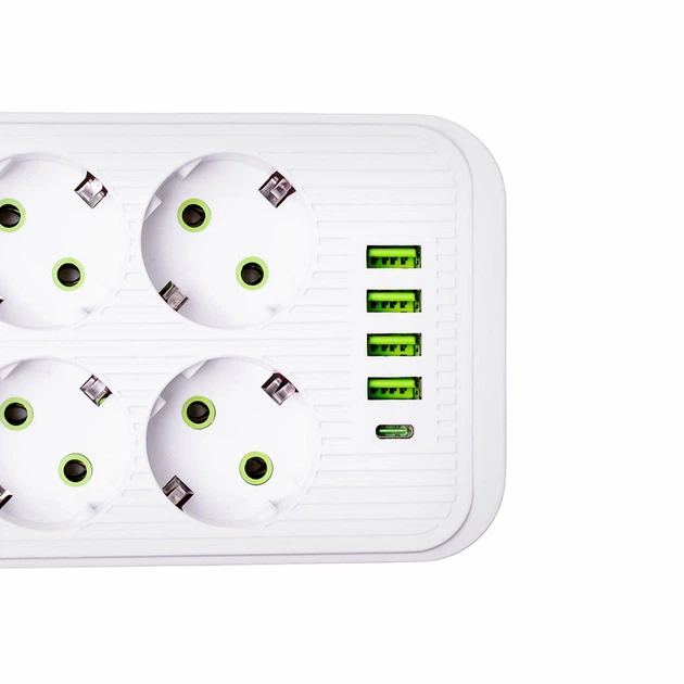 Сетевой фильтр удлинитель 6 розеток 4 USB 1 Type-C 2500 Вт 5 м белый F06U - Фото 5 Сетевой фильтр удлинитель 6 розеток 4 USB 1 Type-C 2500 Вт 5 м белый F06U - изображение 5