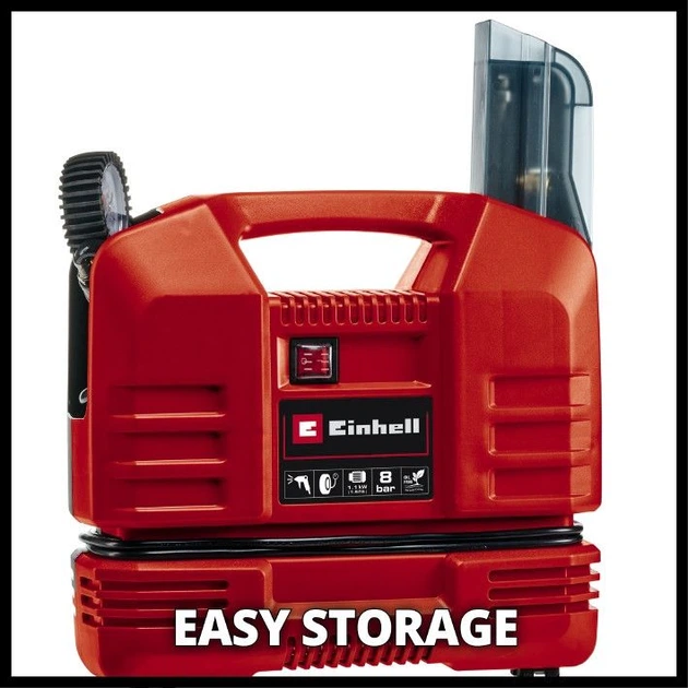 Компресор повітряний, Einhell TC-AC 190 OF Set (4020660) 1100 Вт, 190 л/хв, 8 бар, без ресивера, безмасляний, + пістолет, шланг і насадки - изображение 2