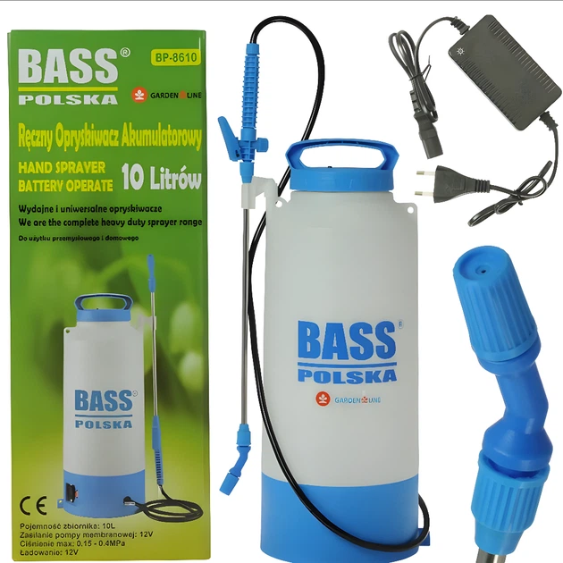Обприскувач акумуляторний Bass Polska 8610 для догляду за рослинами на 10 л садовий розпилювач електричний плечовий 12 В для городу - зображення 2