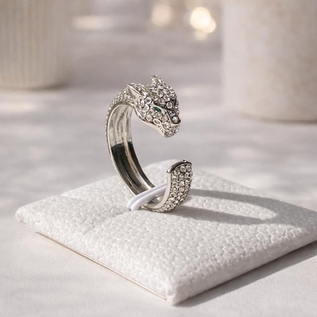 Кольцо в стиле Cartier Panthere Diamond Silver (размер регулируемый) - Фото 1 Кольцо в стиле Cartier Panthere Diamond Silver (размер регулируемый) - изображение 1